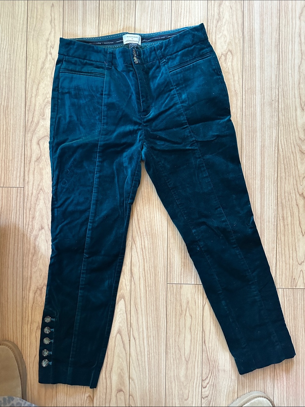 Anthropologie Dark Teal Corduroy Ankle Pants with Button Cuff